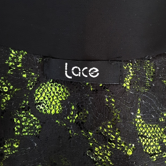 Canadian Made LACE Open Front Black Vest with Lime Sequins on Lace One Size - Picture 6 of 7